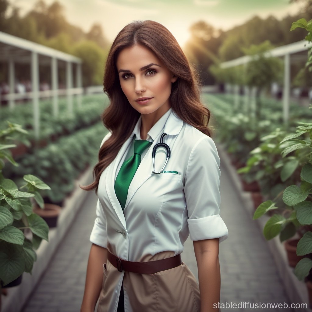 Female Scientist in Greenhouse with Stethoscope