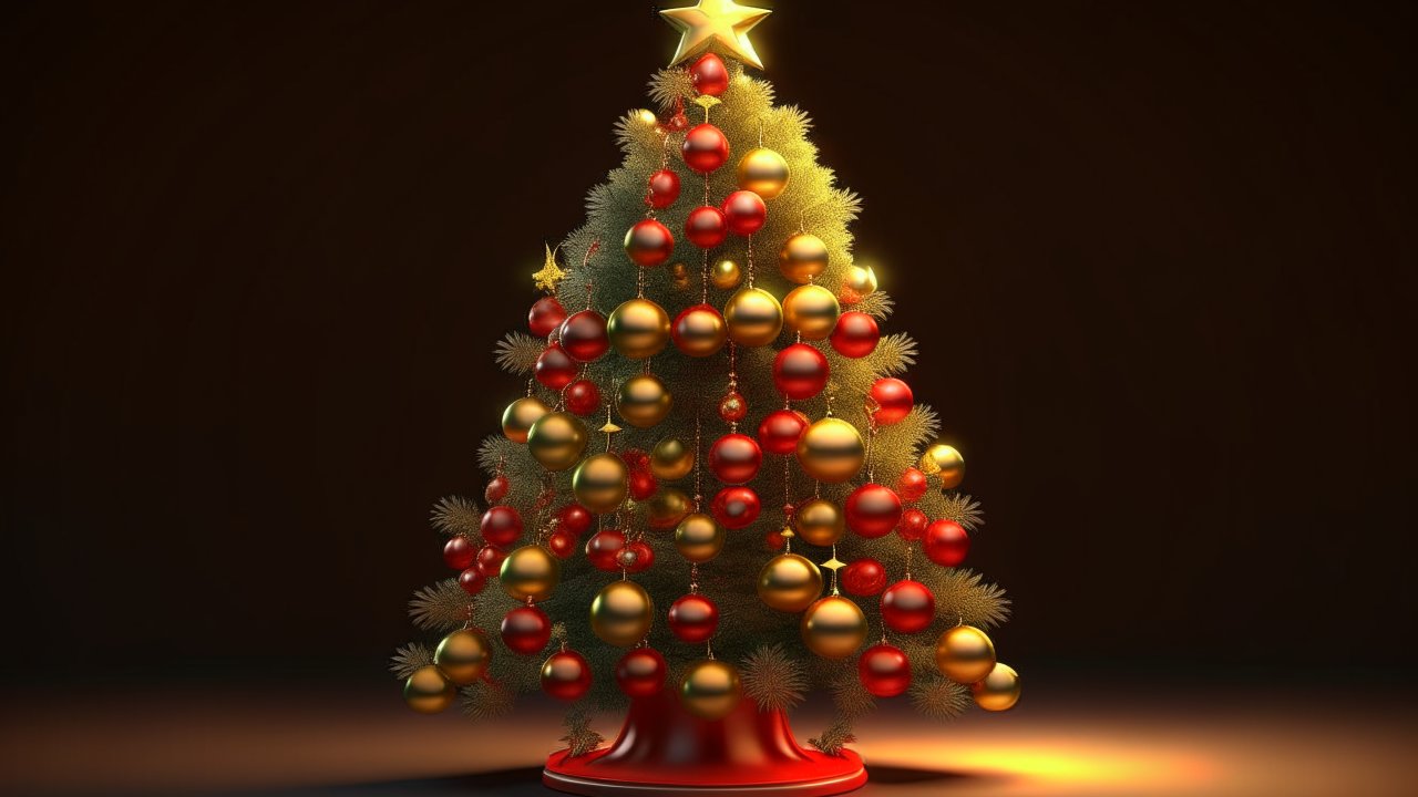 Festive Christmas Tree with Red and Gold Ornaments