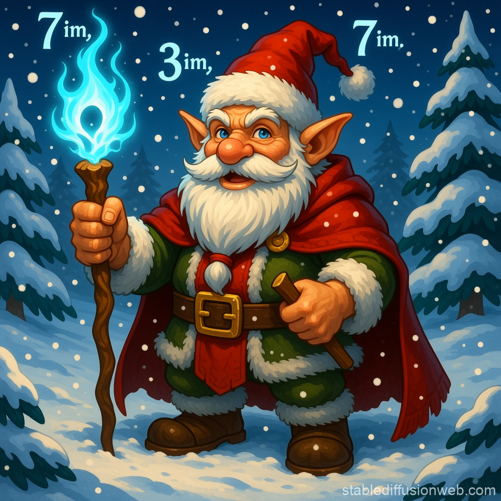 Festive Gnome Wizard in Snowy Winter Forest