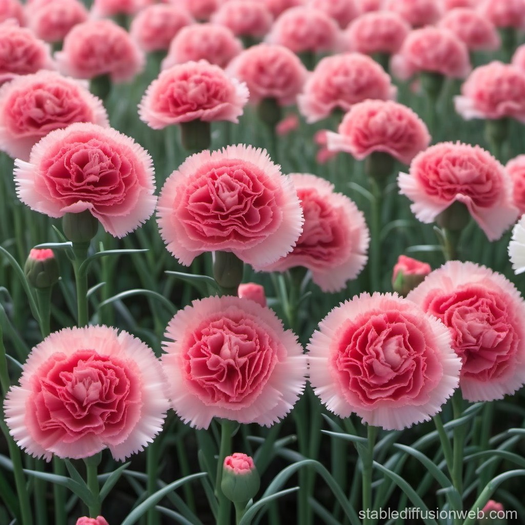 Field of Pink Carnations in Bloom