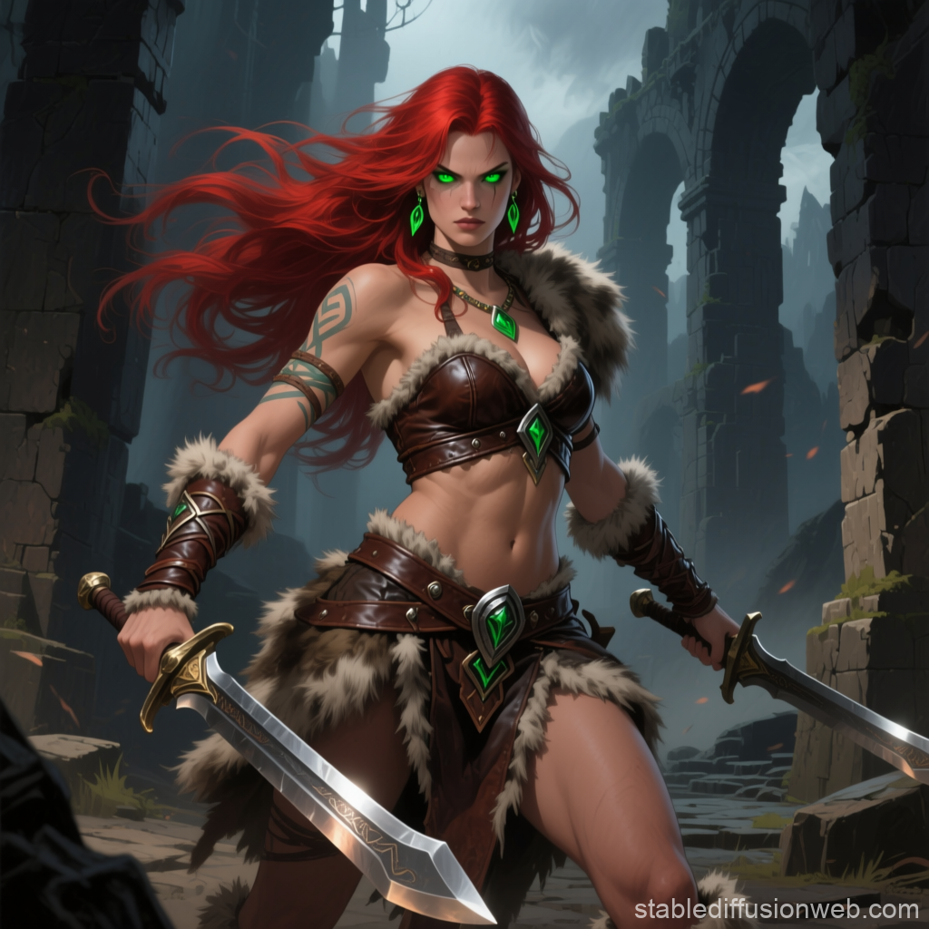 Fierce 90s Dark Fantasy Barbarian Warrior Woman