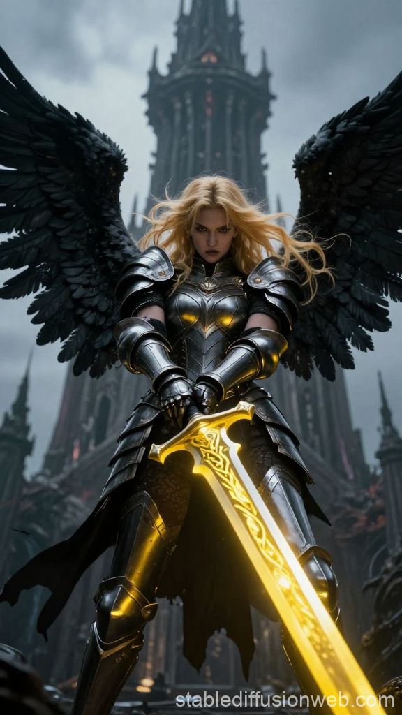 Fierce Angel Warrior with Glowing Sword