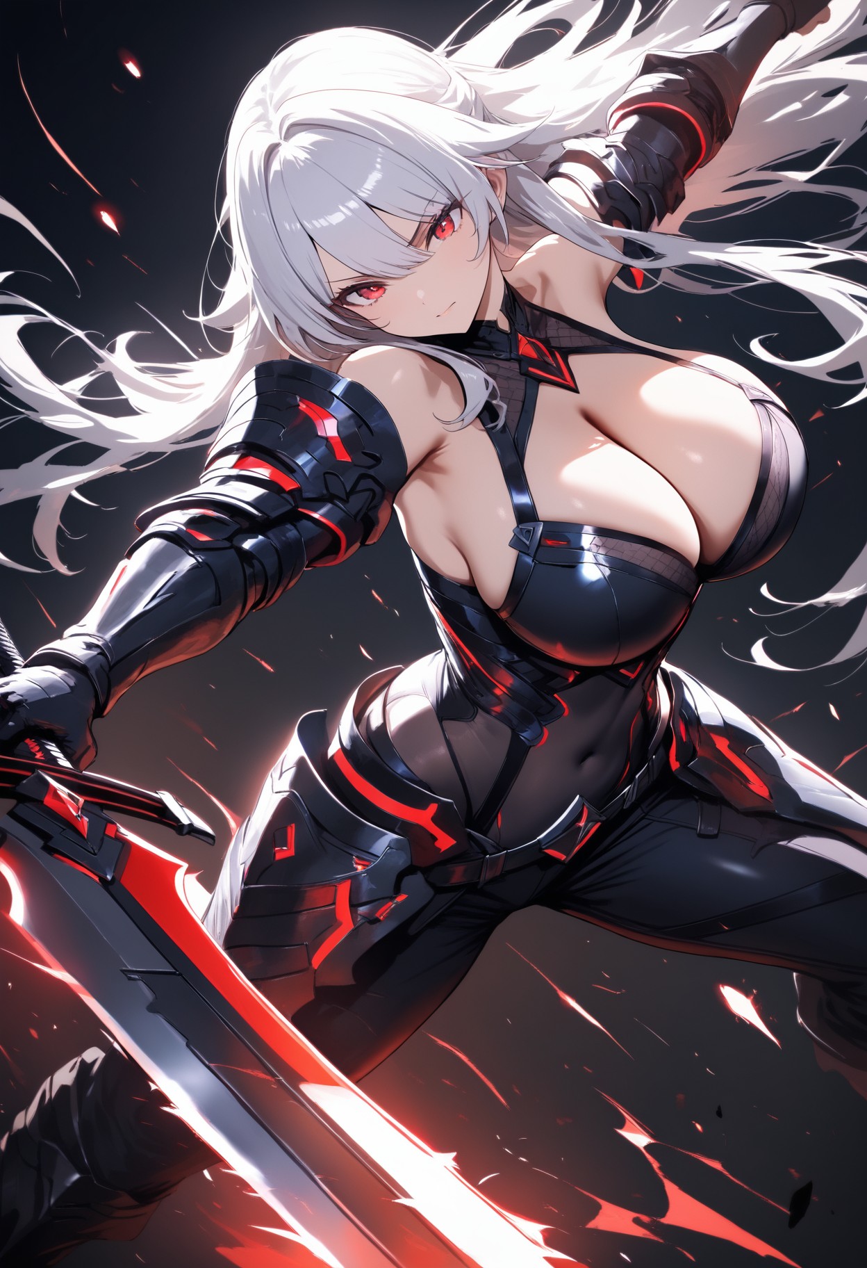 Fierce Anime Warrior with White Hair and Red Eyes