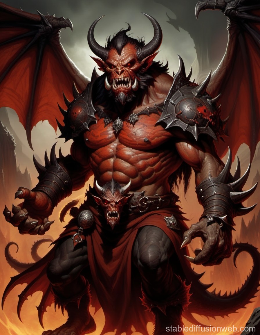 Fierce Demon Warrior with Horns and Spiked Armor
