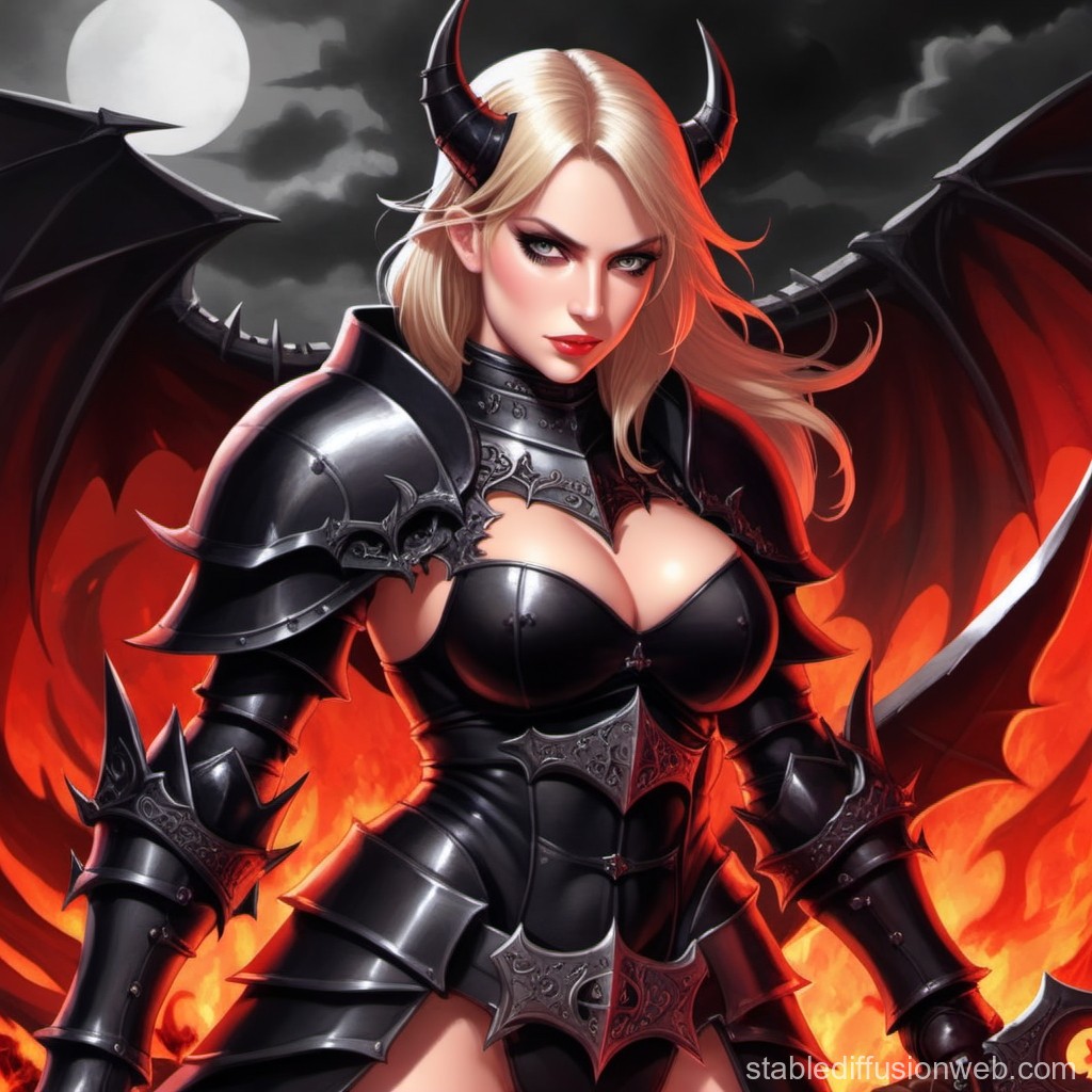 Fierce Female Demon Warrior in Dark Armor
