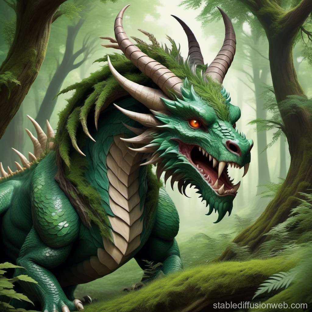 Fierce Green Dragon in Enchanted Forest