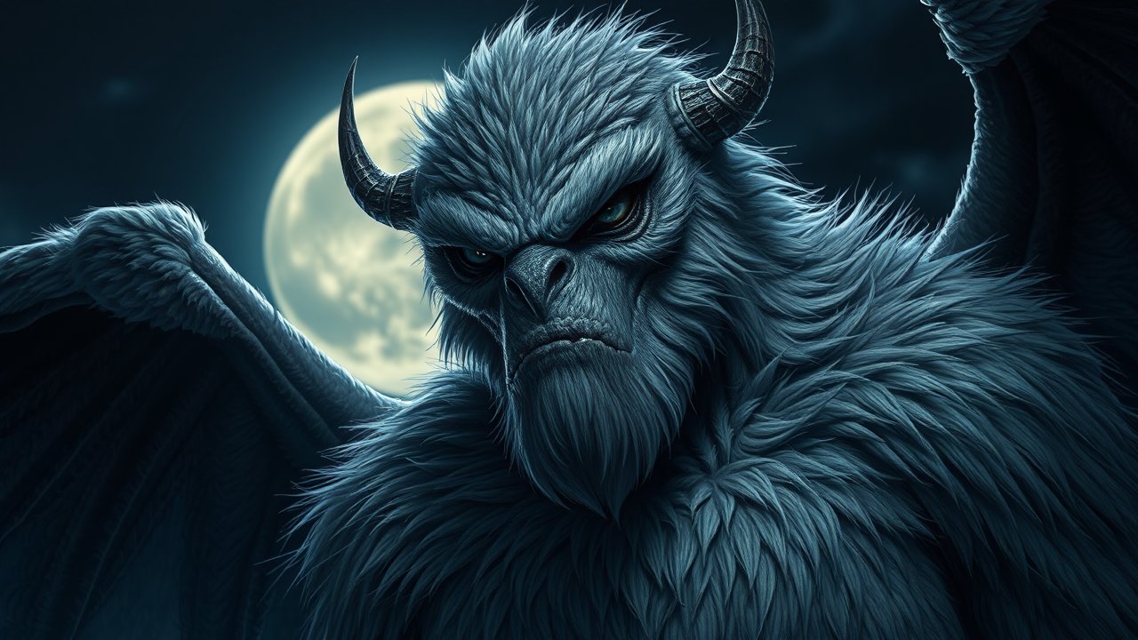 Fierce Mythical Beast Under Full Moon