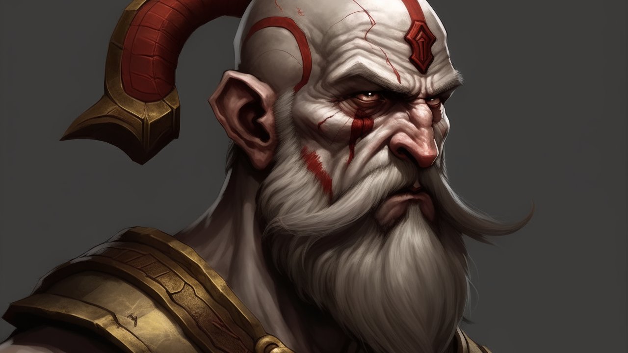 Fierce Mythical God with Red Markings and Horns