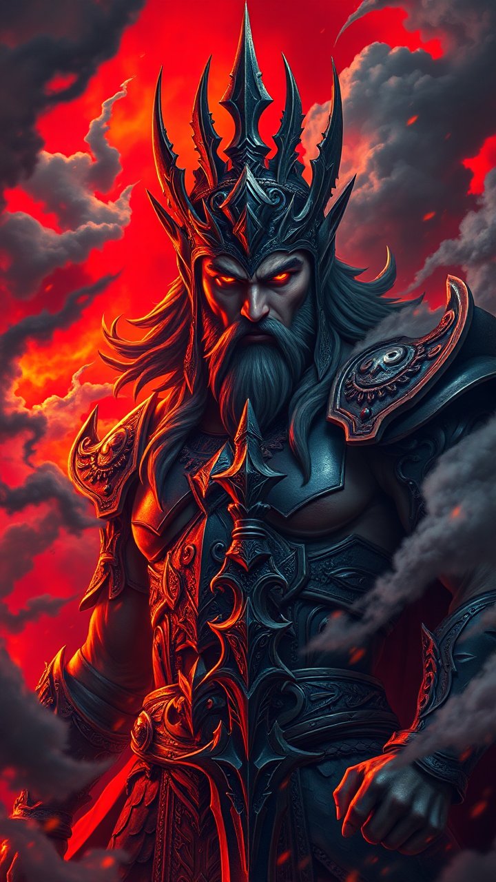 Fierce Mythological Warrior with Fiery Aura