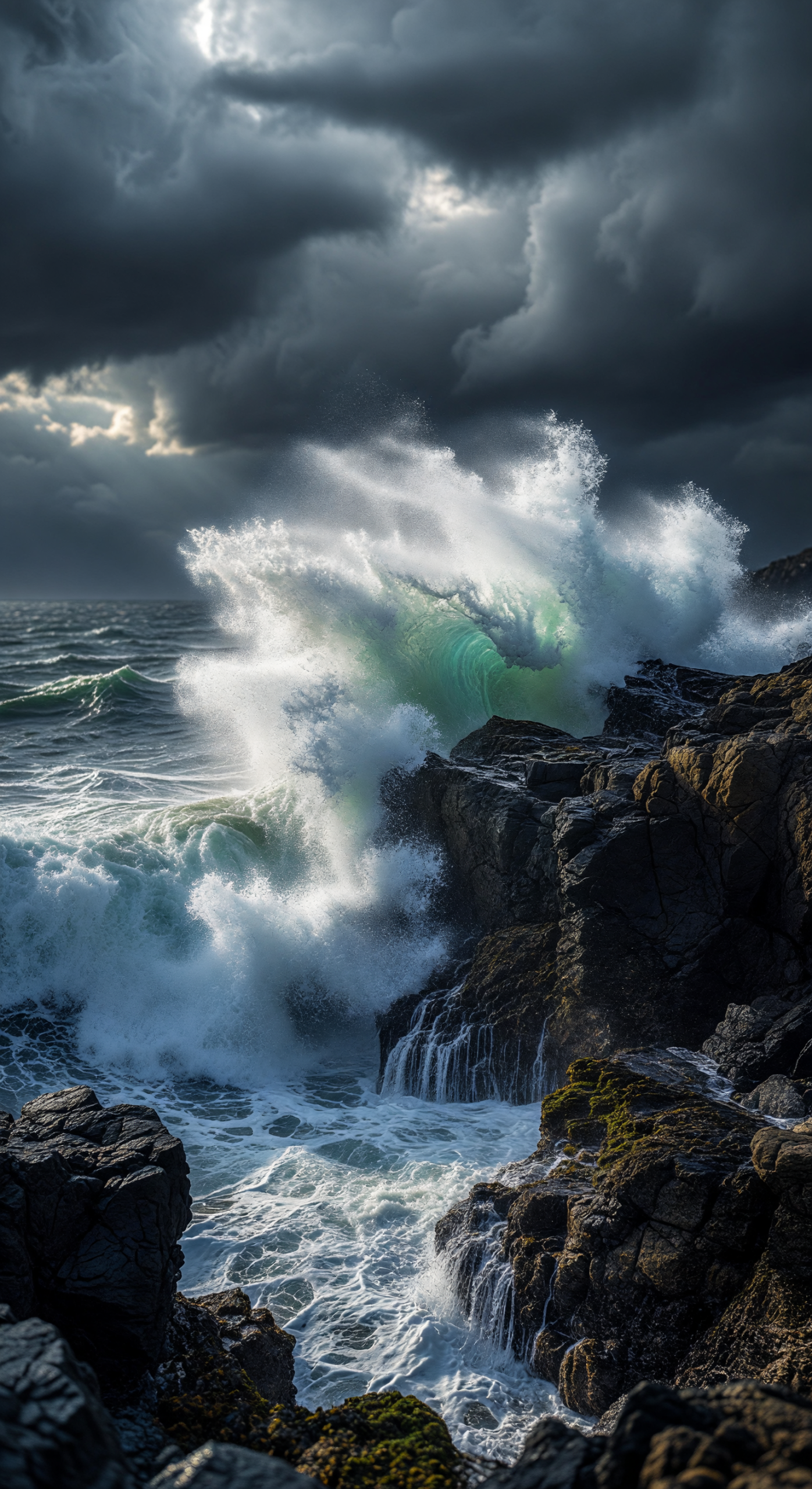 Fierce Ocean Waves Crashing Against Rocky Cliffs