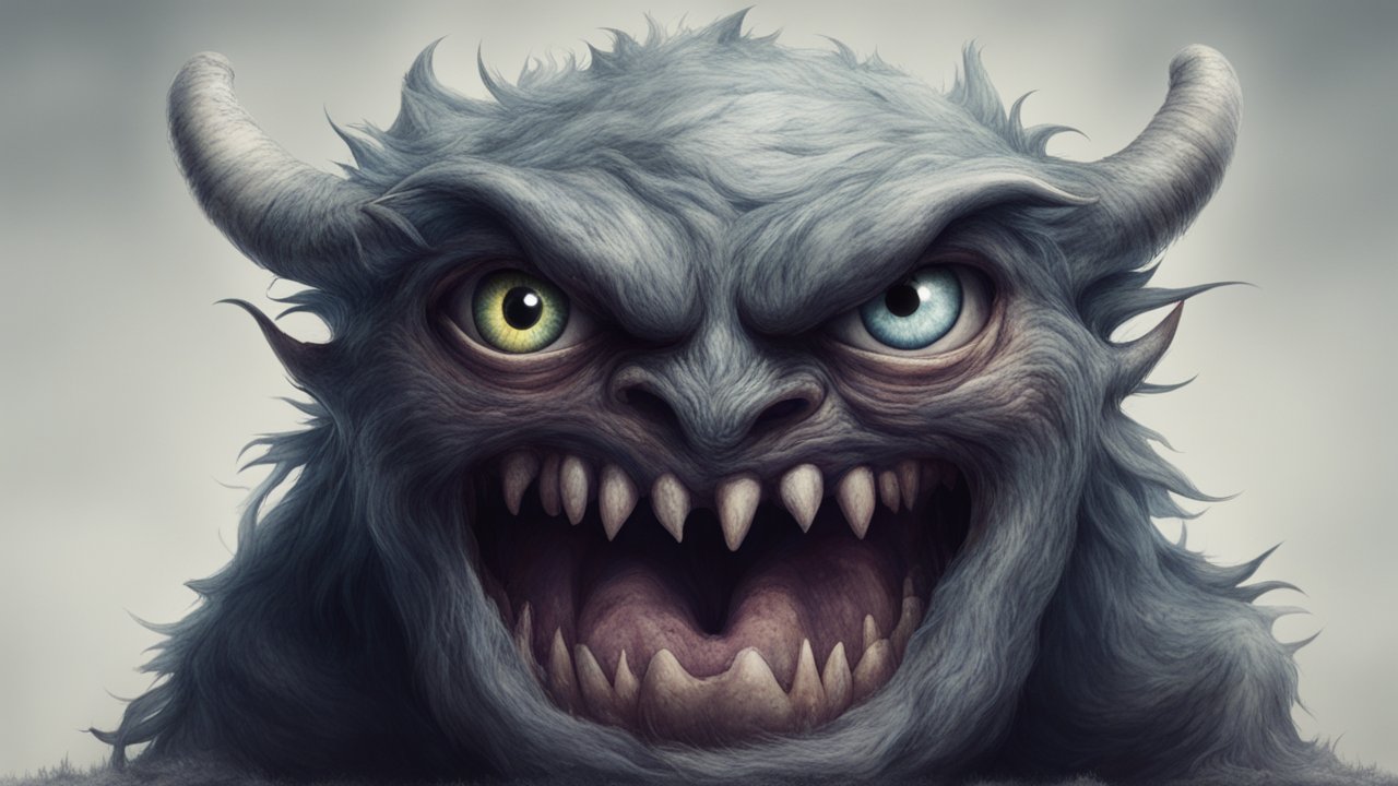 Fierce One-Eyed Monster with Heterochromatic Eyes