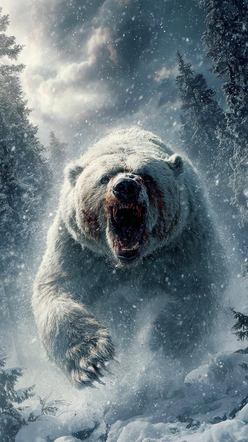 Fierce Polar Bear Charging Through Snowstorm