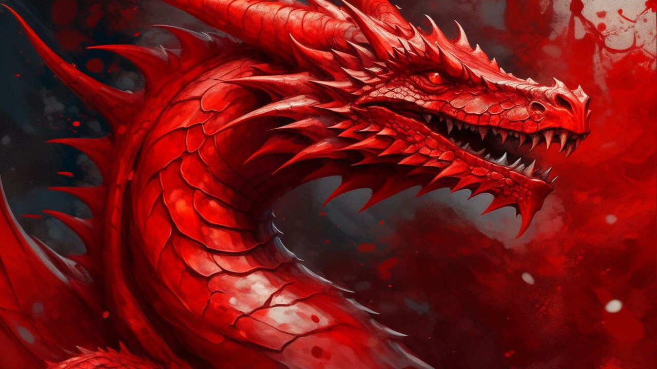 Fierce Red Dragon in Fiery Atmosphere