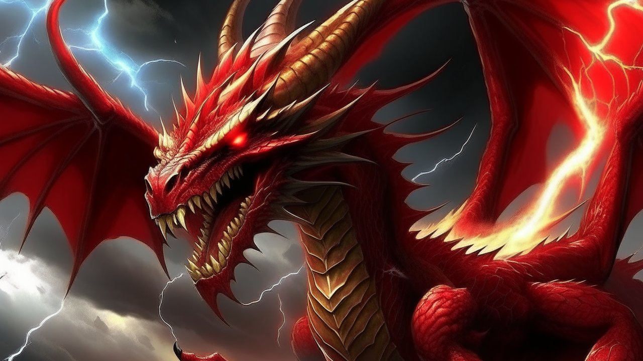 Fierce Red Dragon with Lightning Eyes