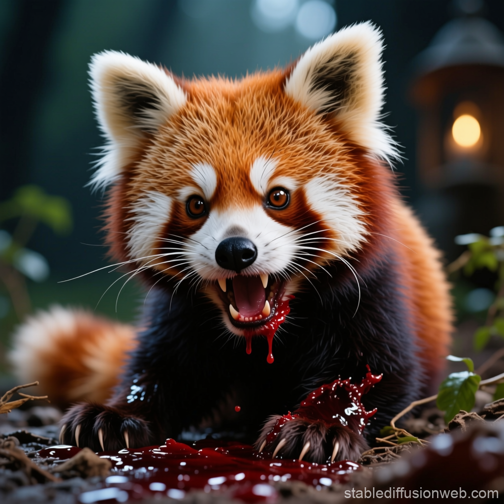 Fierce Red Panda with Bloodied Paws in Forest