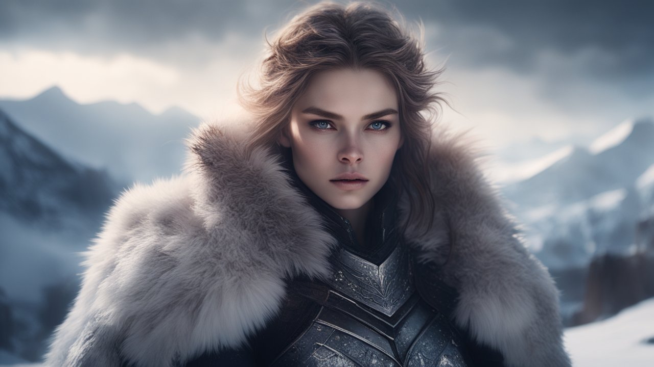 Fierce Warrior Woman in Winter Armor