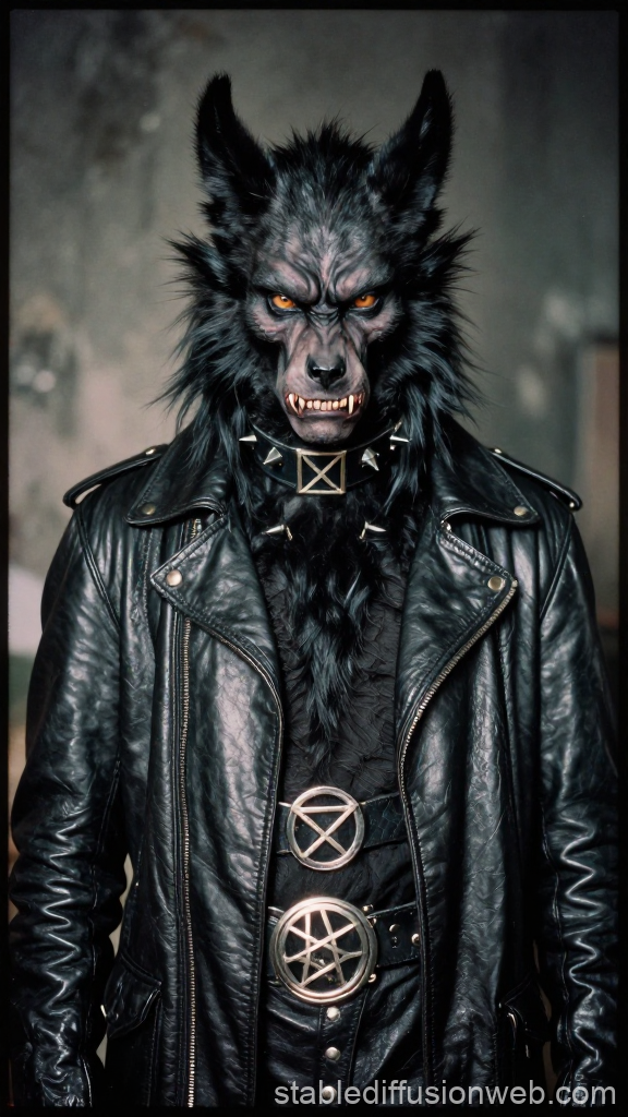Fierce Werewolf in Leather with Occult Symbols