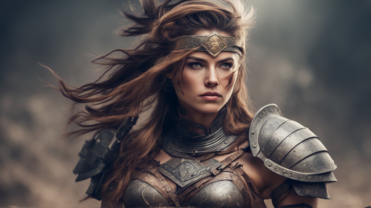 Fierce Woman Warrior in Detailed Armor