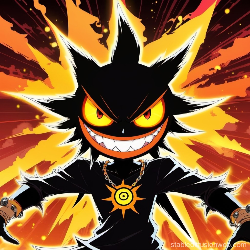 Fiery Anime Character with Spiky Hair and Intense Eyes