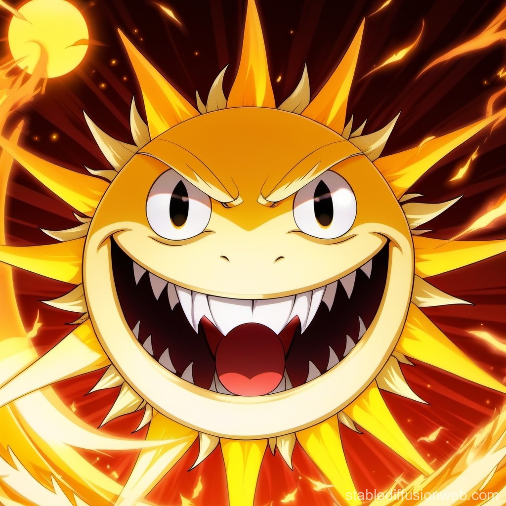 Fiery Anime Sun with Mischievous Grin