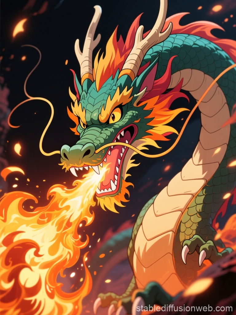 Fiery Asian Dragon Breathing Flames