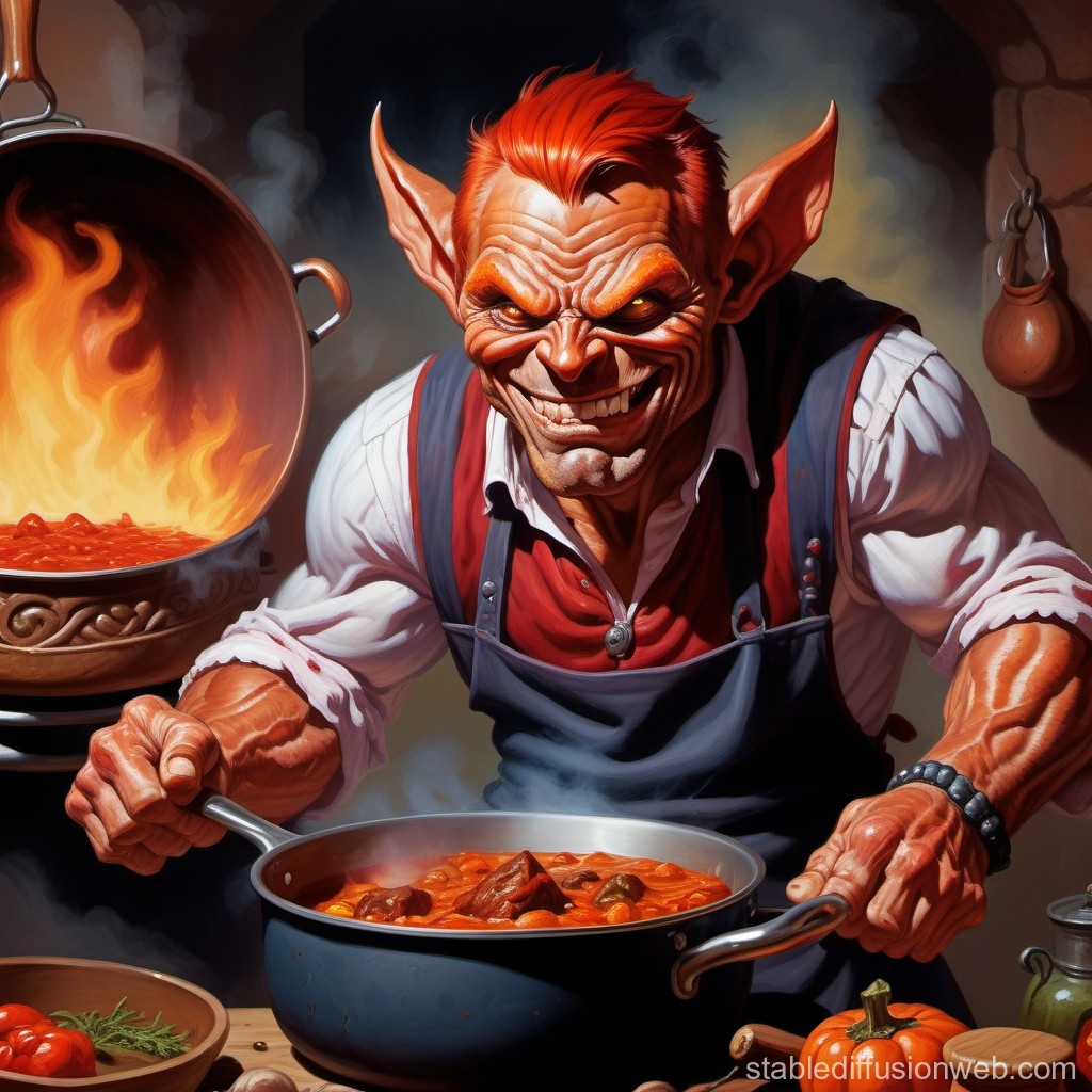Fiery Demon Chef Cooking a Spicy Stew