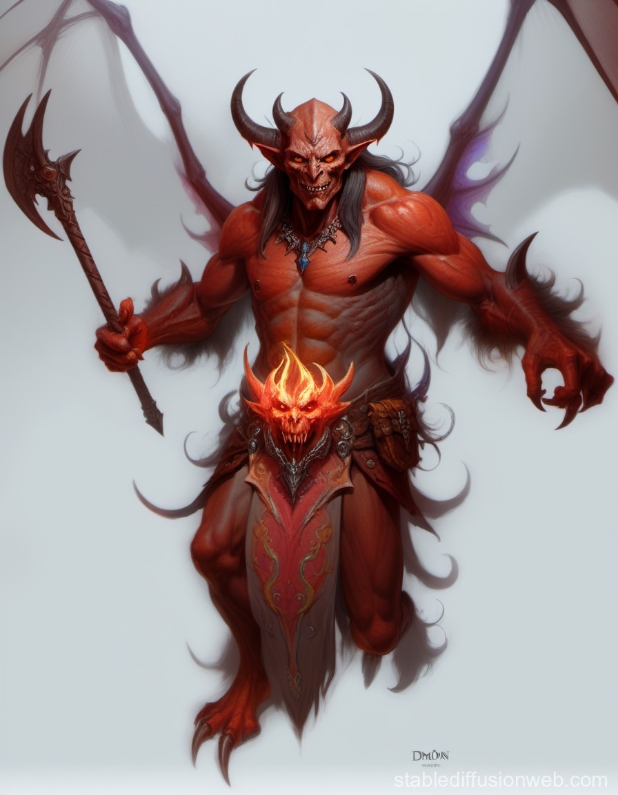 Fiery Demon Warrior with Horns and Wings