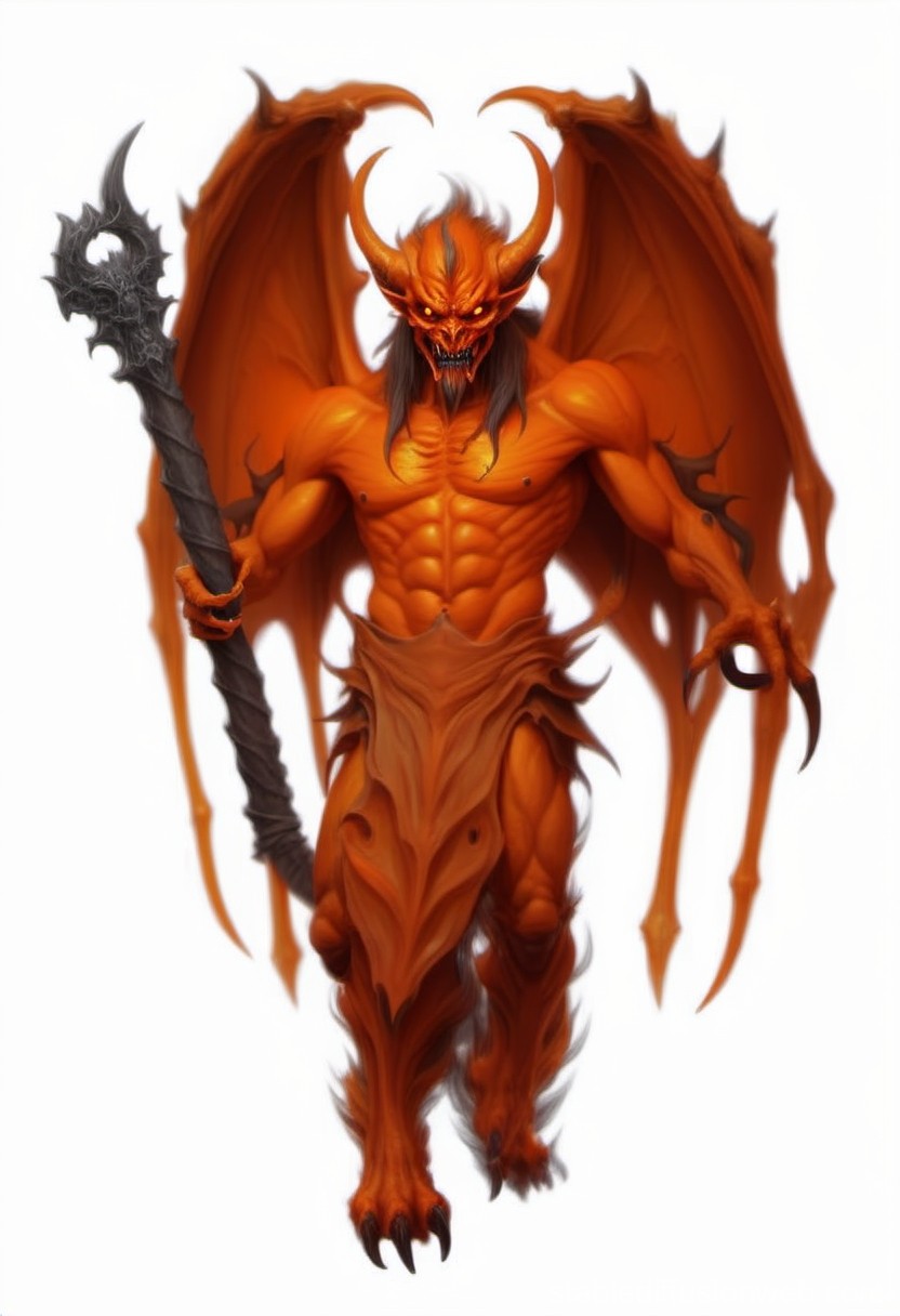 Fiery Demon Warrior with Wings and Staff