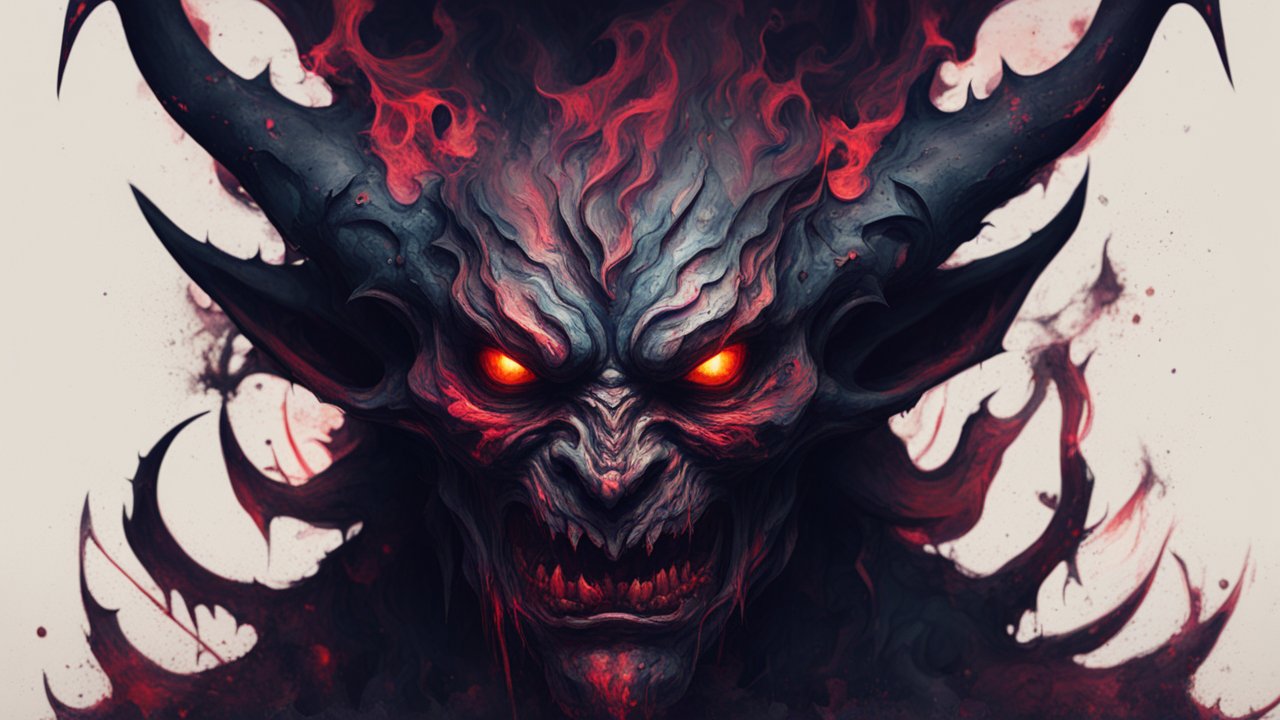 Fiery Demon with Glowing Eyes and Horns