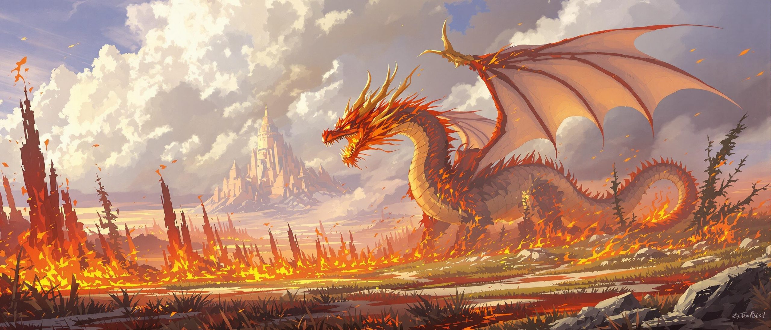 Fiery Dragon Amidst a Burning Landscape