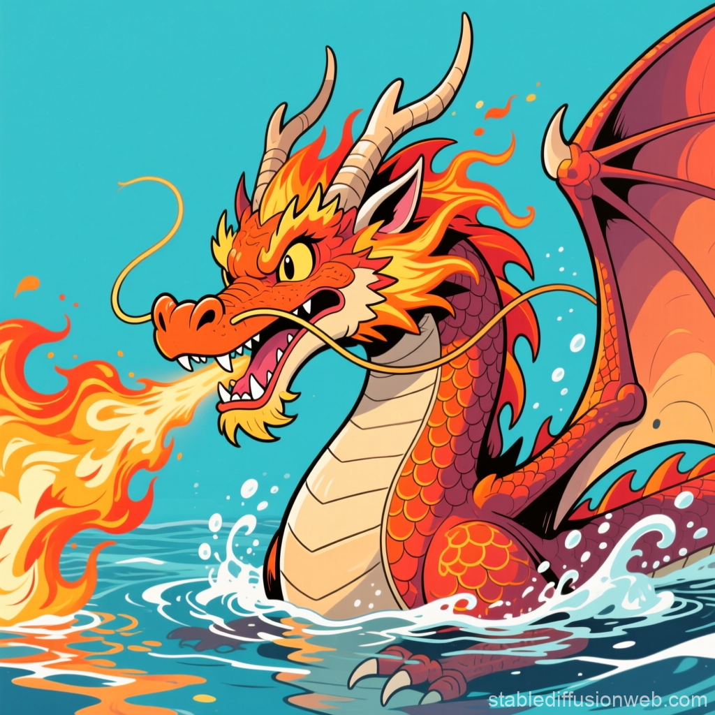 Fiery Dragon Breathing Flames in Water