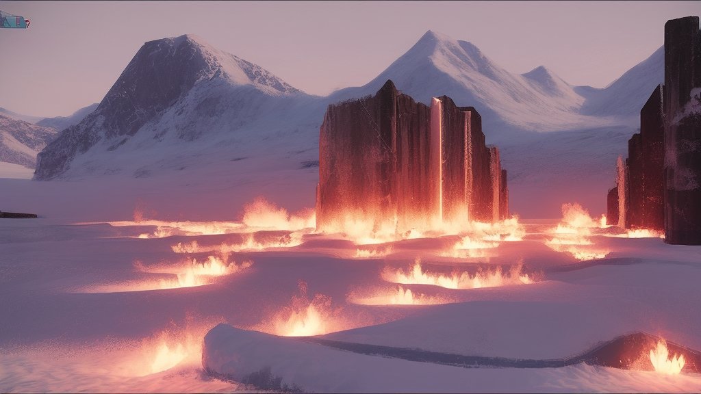 Fiery Eruptions Amid Snowy Mountains