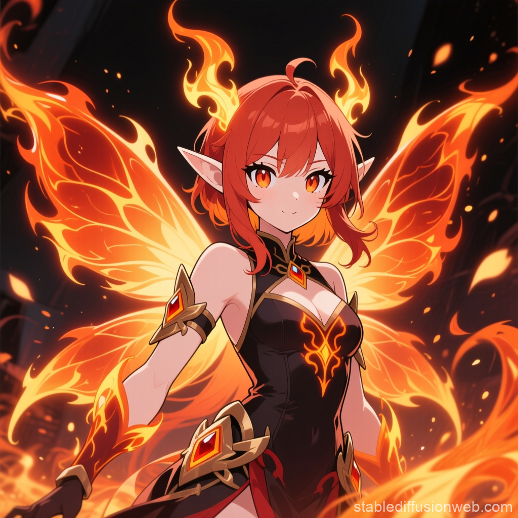Fiery Flame Fairy with Glowing Wings