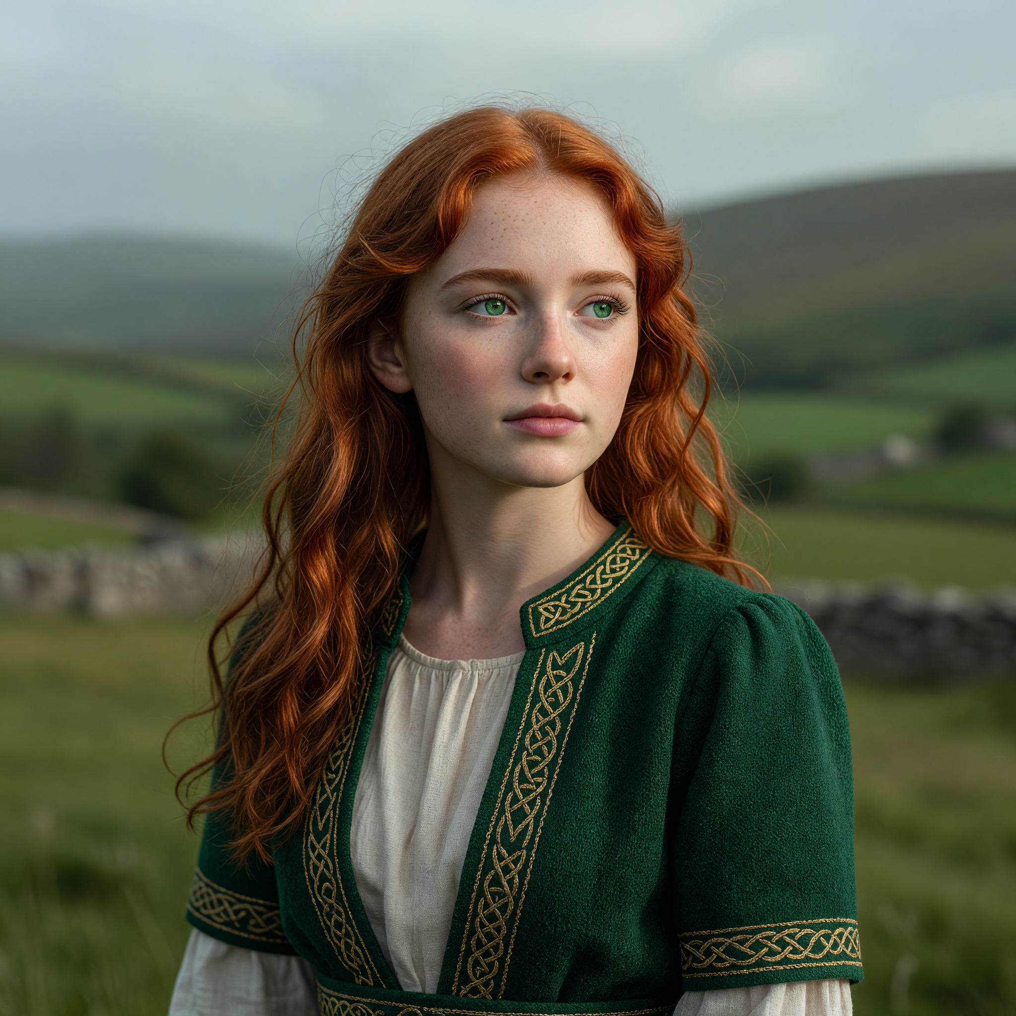 Fiery Irish Redhead Portrait in Traditional Attire