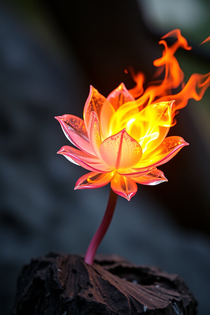 Fiery Lotus Blooming from Charred Wood