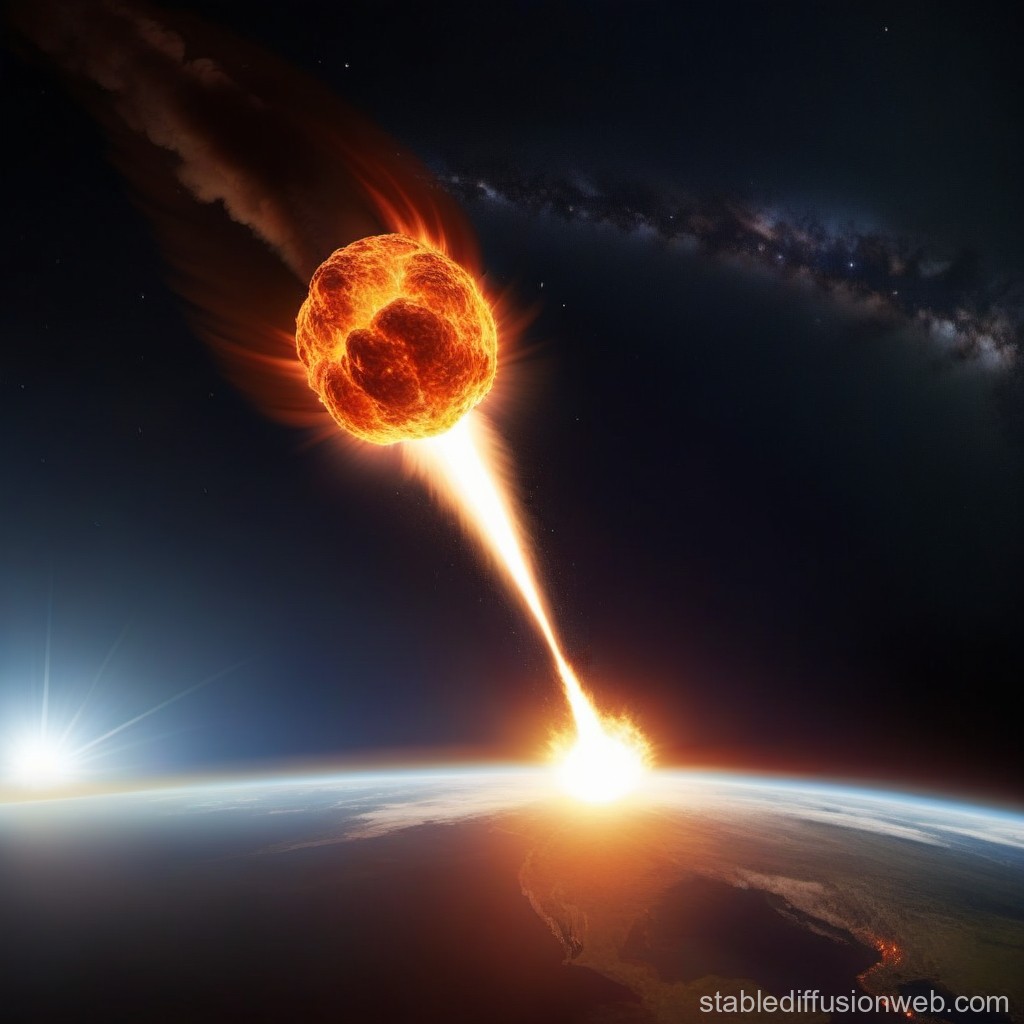 Fiery Meteor Impacting Earth from Space