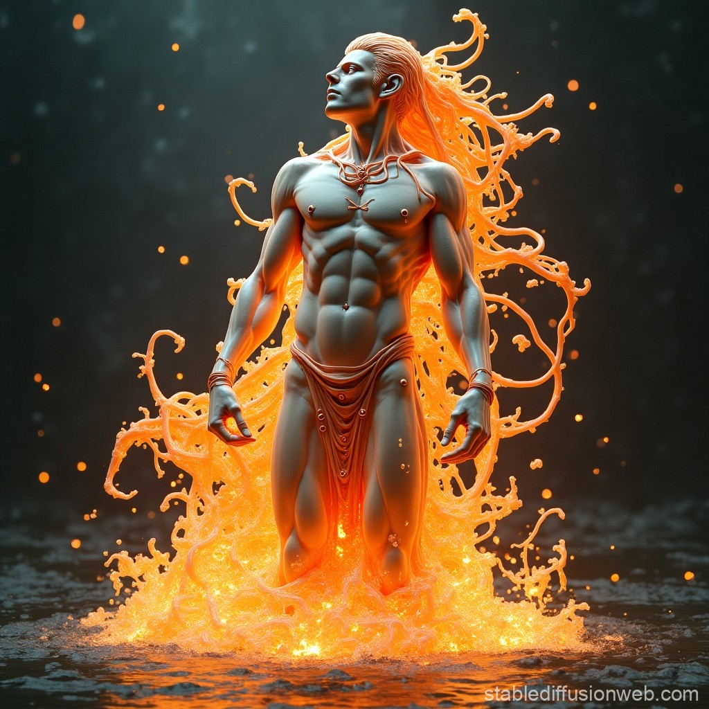 Fiery Mythical Warrior Emerging from Flames