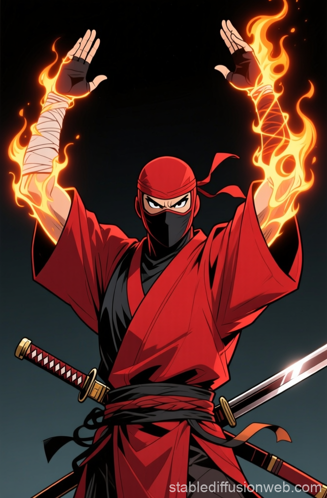 Fiery Ninja Warrior with Flaming Arms