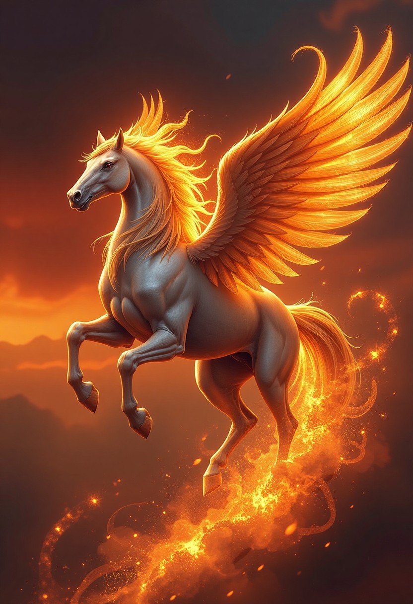 Fiery Pegasus with Glowing Phoenix Wings