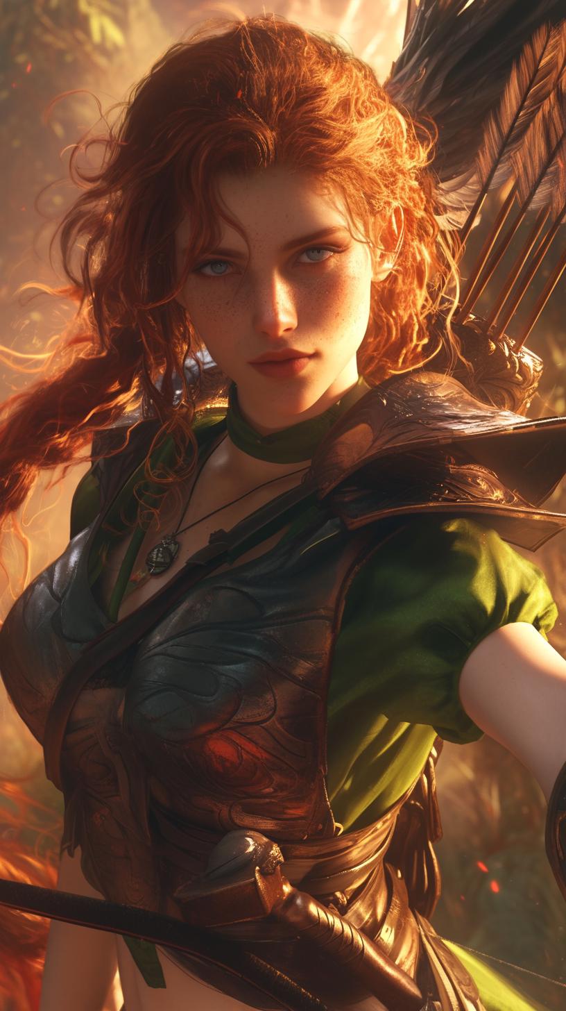Fiery Red-Haired Archer in Detailed Leather Armor