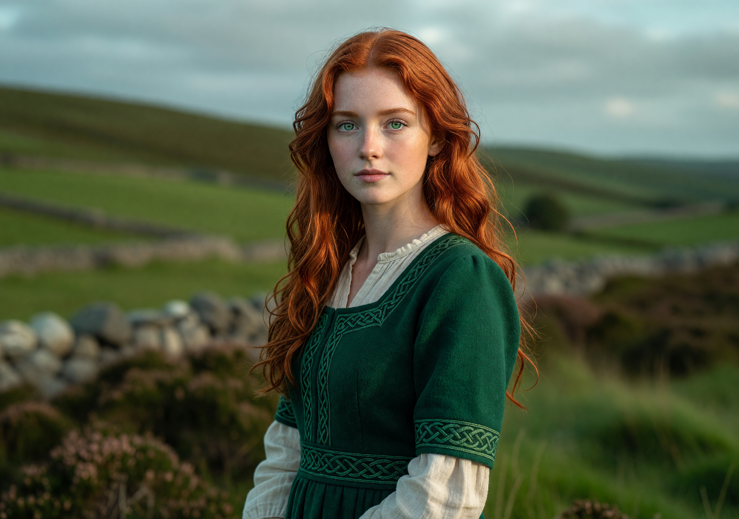 Fiery Red-Haired Irish Lass in Traditional Dress