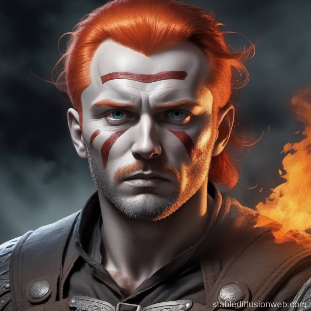 Fiery Red-Haired Warrior with Tribal Face Paint