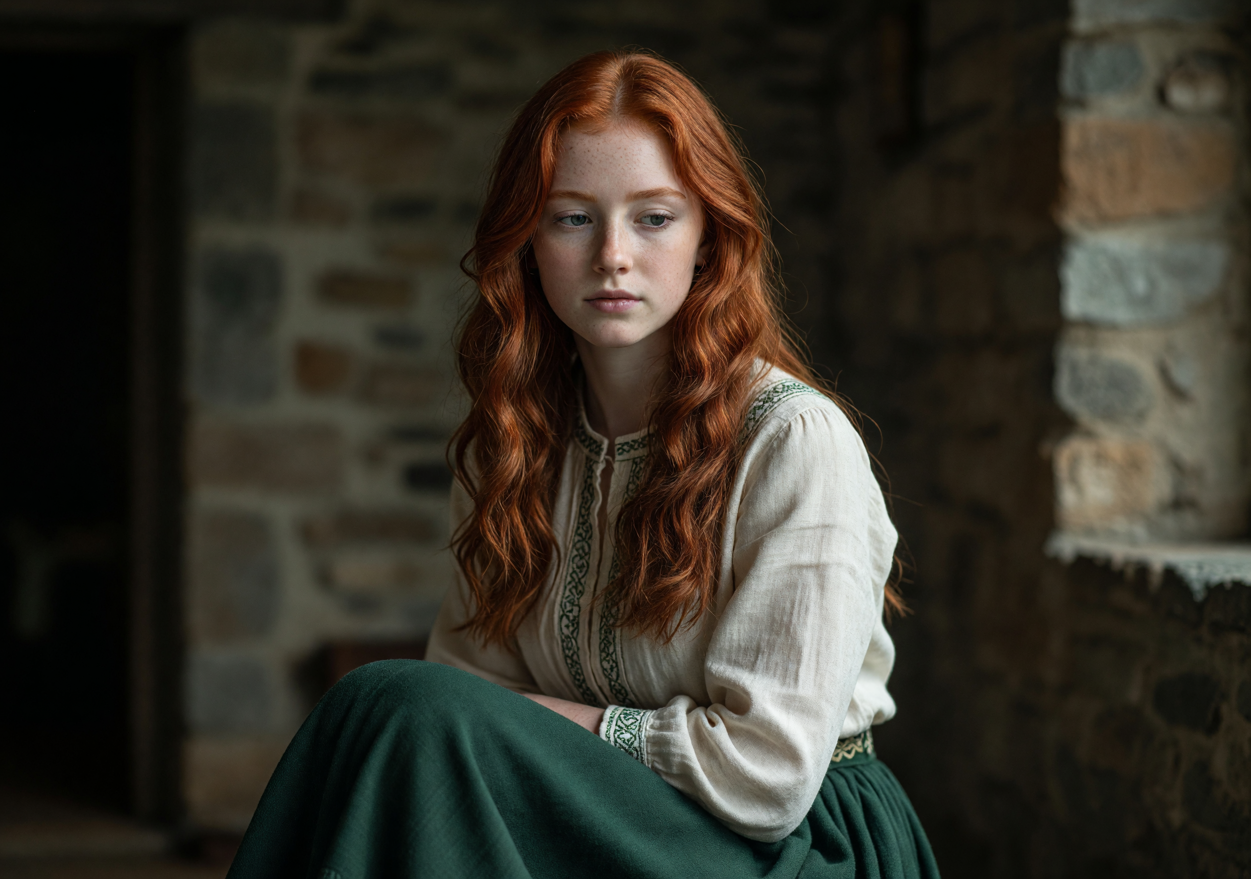 Fiery Redhead Celtic Portrait in Traditional Attire
