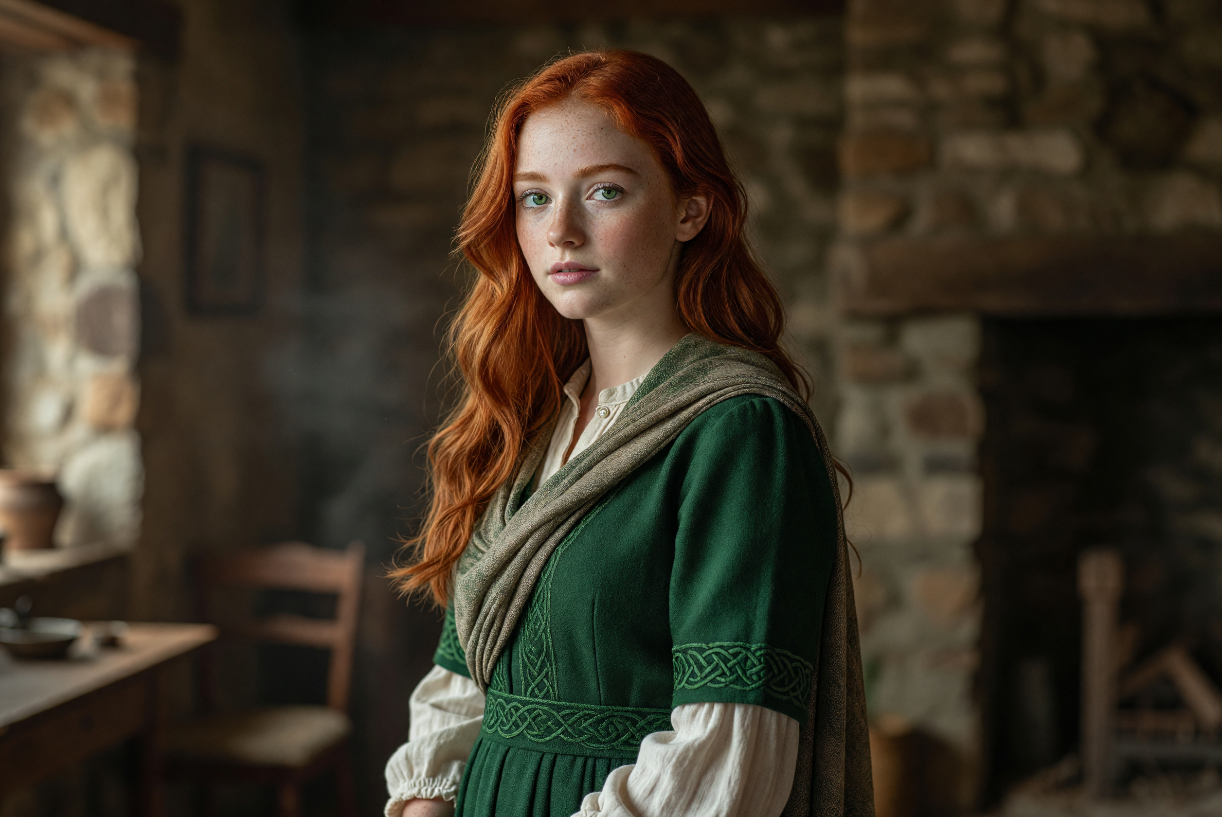 Fiery Redhead in Celtic-Inspired Attire