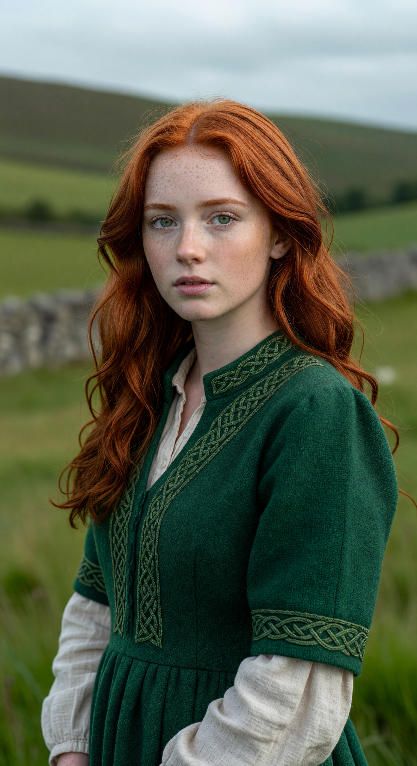 Fiery Redhead Irish Lass in Traditional Celtic Attire