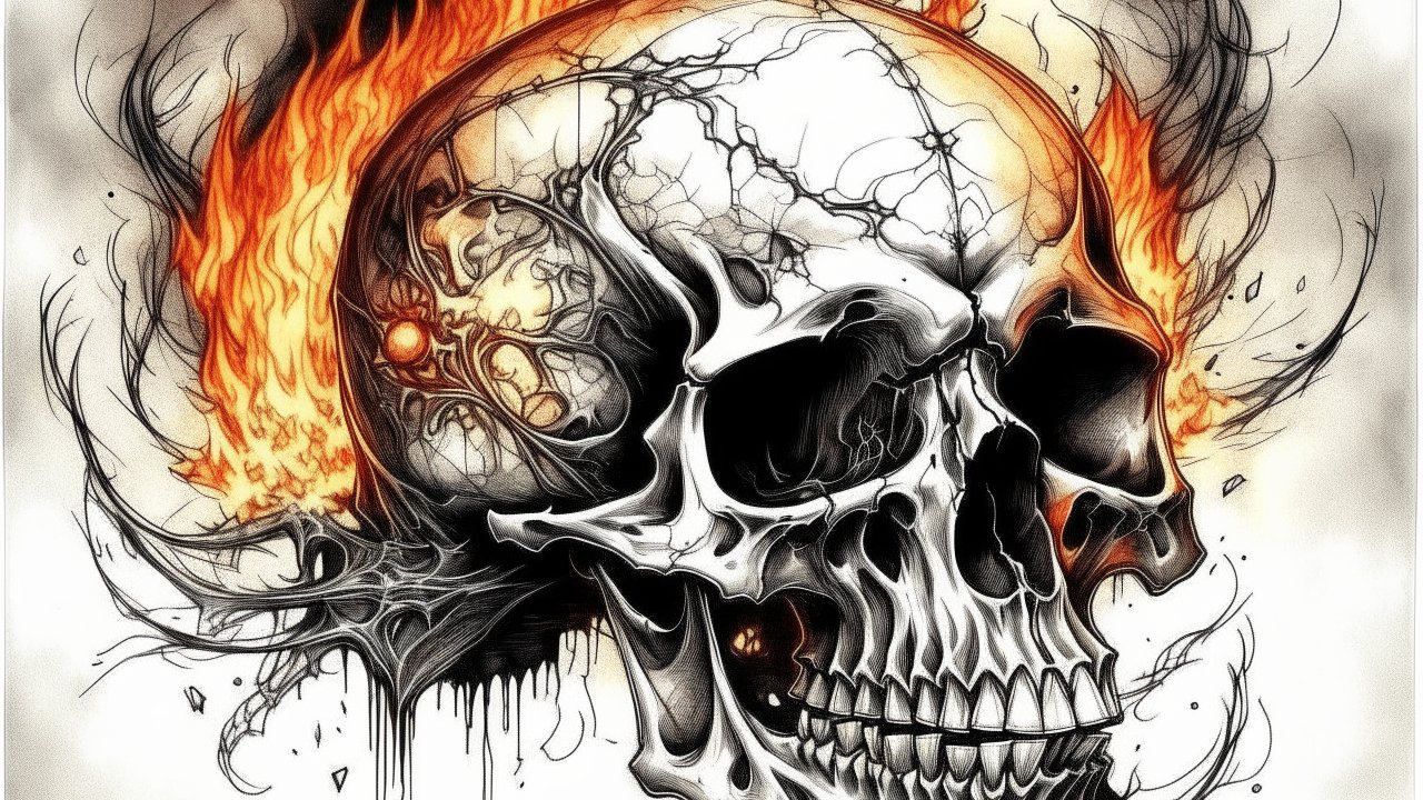 Fiery Skull Illustration with Intricate Details