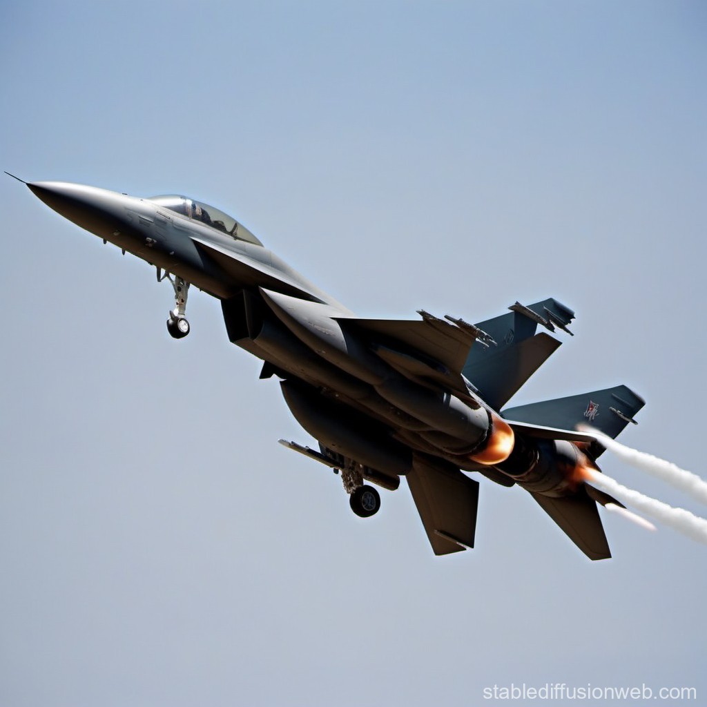 Fighter Jet Taking Off with Afterburners Engaged