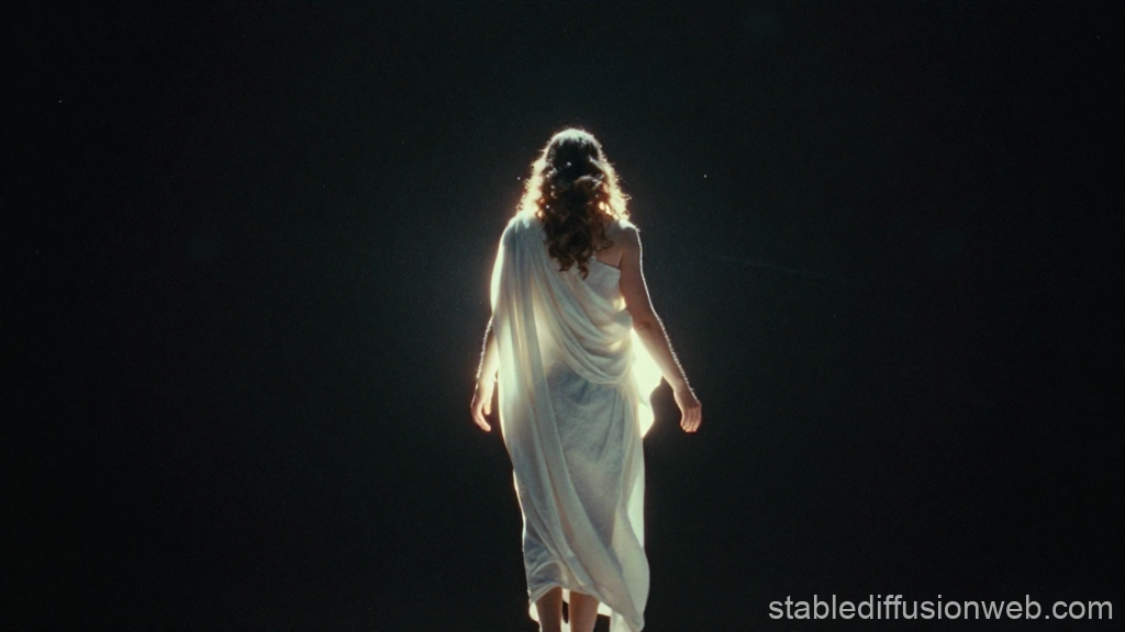 Figure in White Robe Illuminated in Cosmic Darkness