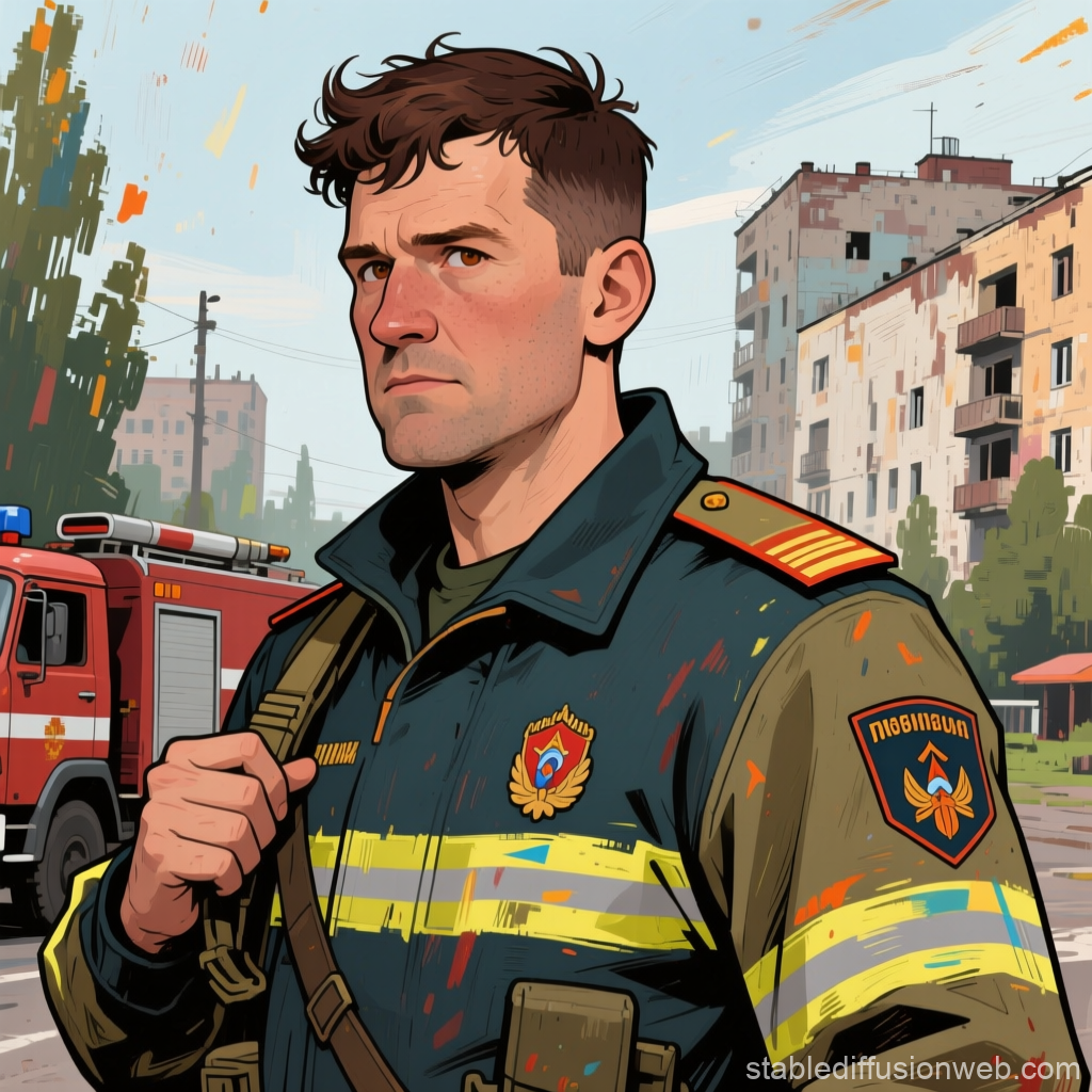 Firefighter Captain in Pripyat Urban Scene