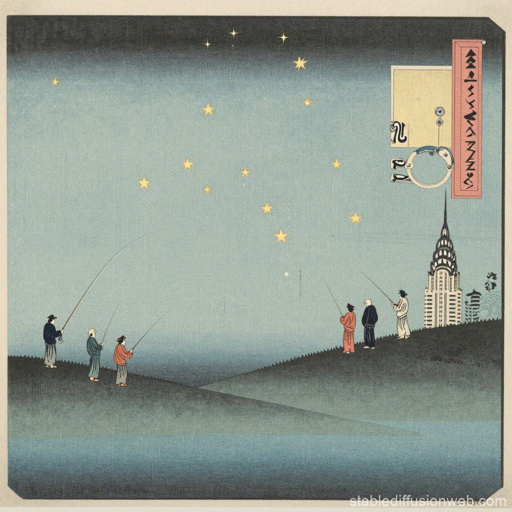 Fishing for Glowing Stars Over Hills